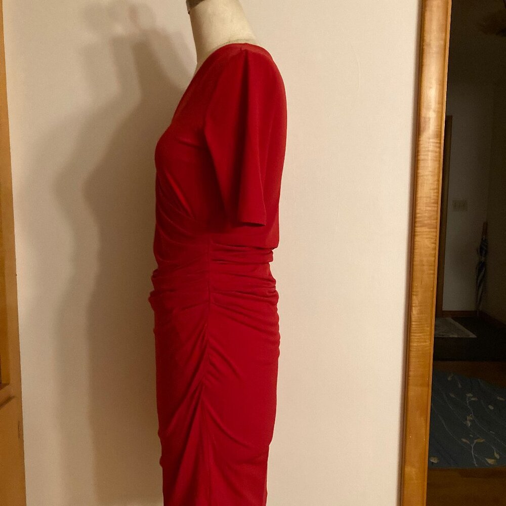 Ruby Red Ruched Dress Bodycon 3/4 Sleeve Valentine Holiday - Picture 7 of 11